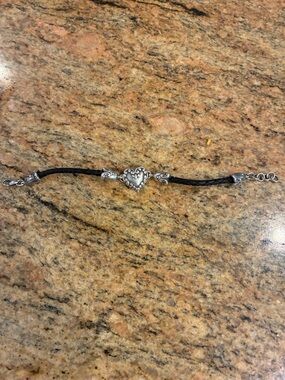 Brighton Silver Heart on Black Braided Cord Bracelet RETIRED